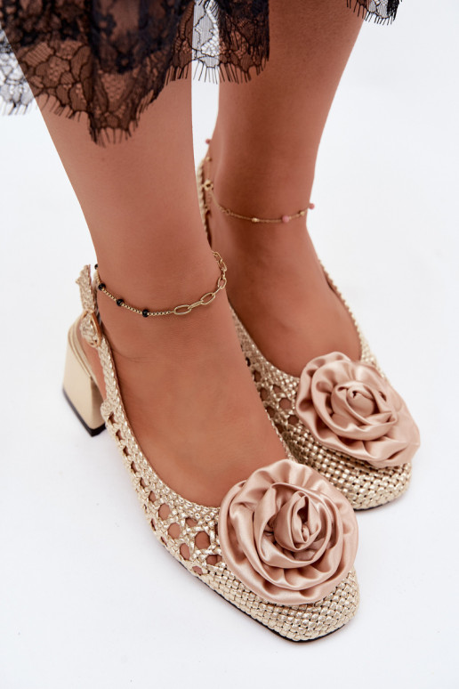 Patroon sandalen voor dames met hak en ornamenten Artiker 58C0798 gouden kleur