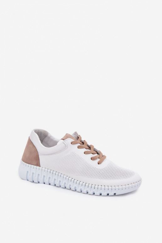 Leren sportschoenen voor dames Artiker 58C3083 witte en bruine kleur