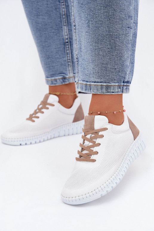 Leren sportschoenen voor dames Artiker 58C3083 witte en bruine kleur