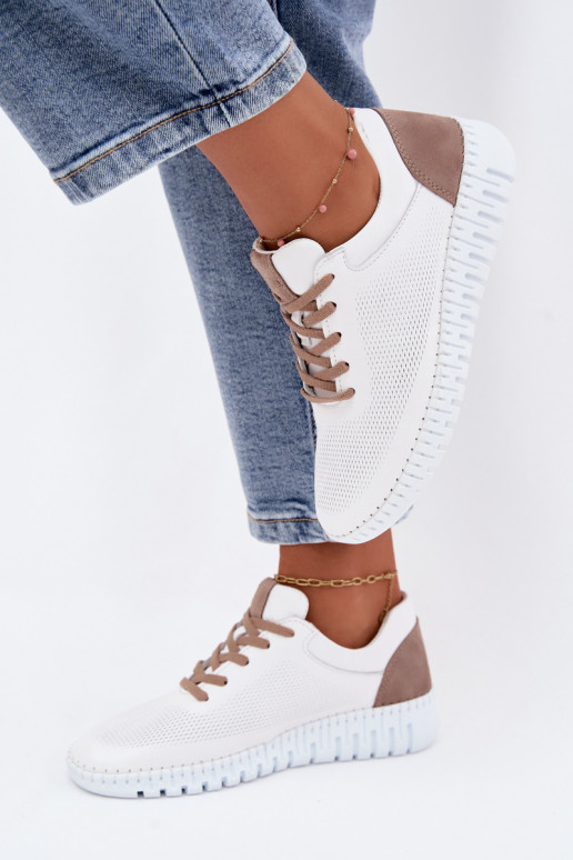 Leren sportschoenen voor dames Artiker 58C3083 witte en bruine kleur