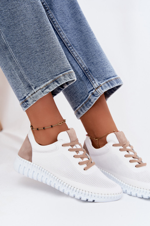 Leren sportschoenen voor dames Artiker 58C3083 witte en bruine kleur