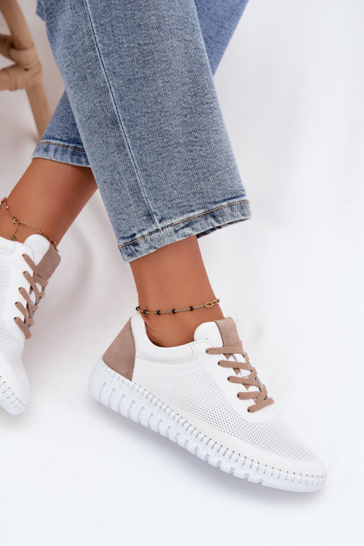 Leren sportschoenen voor dames Artiker 58C3083 witte en bruine kleur
