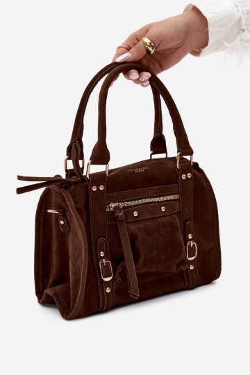 Tas van faux suede chocolade Lendra 2