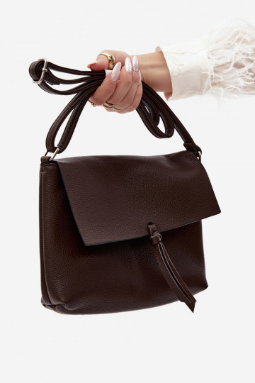 Postbode tas met franjes in chocolade kunstleer Sigrid 2