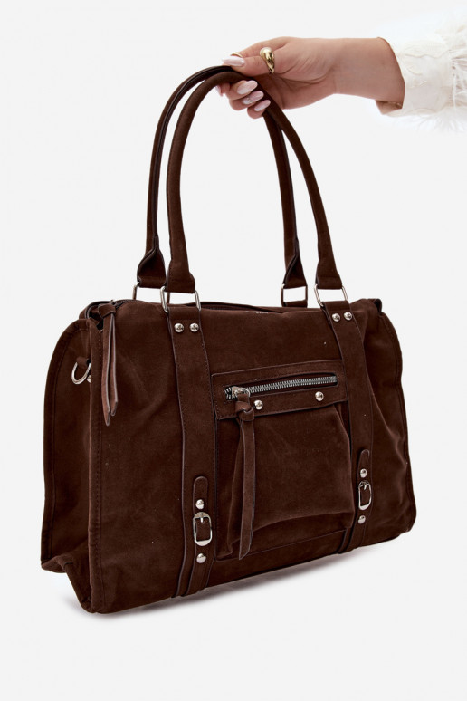Grote tas van kunstsuède in chocolade kleur Nolita