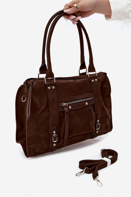 Grote tas van kunstsuède in chocolade kleur Nolita