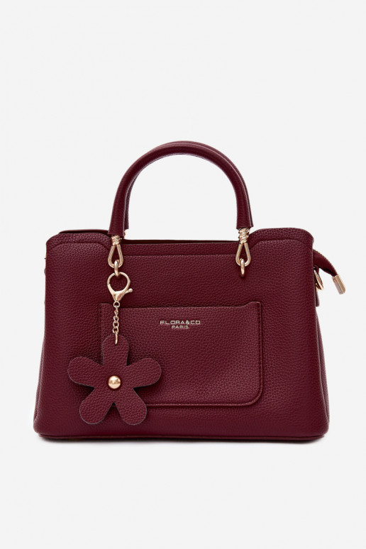 Handtas met faux leren sleutelhanger met bloemenmotieven in bordeaux Noomi