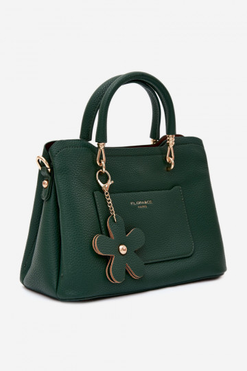 Handtas met faux leren sleutelhanger met bloemenmotieven in flesgroen Noomi 2