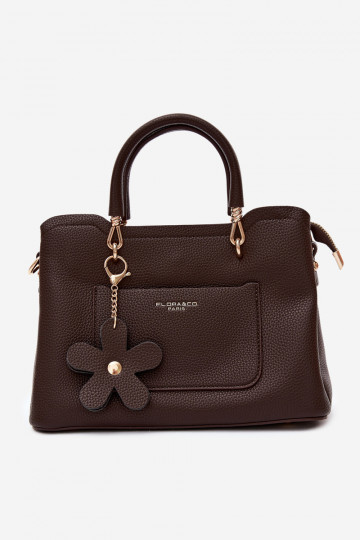 Handtas met faux leren sleutelhanger met bloemenmotieven in chocolade Noomi