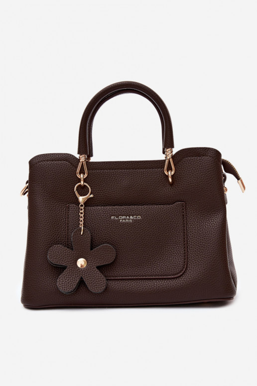 Handtas met faux leren sleutelhanger met bloemenmotieven in chocolade Noomi