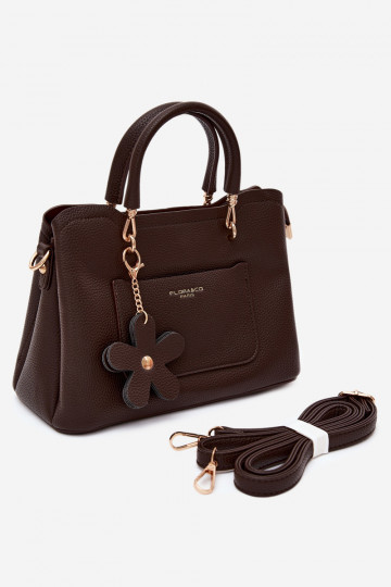 Handtas met faux leren sleutelhanger met bloemenmotieven in chocolade Noomi 2