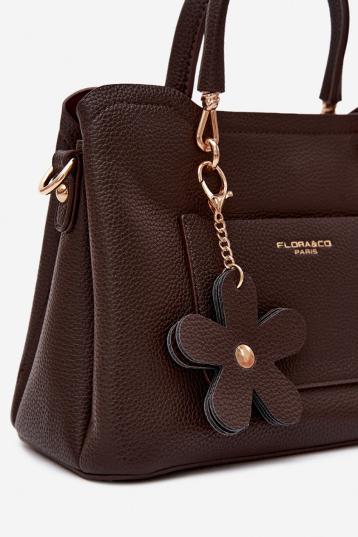 Handtas met faux leren sleutelhanger met bloemenmotieven in chocolade Noomi