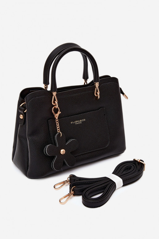 Handtas met faux suede sleutelhanger met bloemenmotieven in zwart Noomi