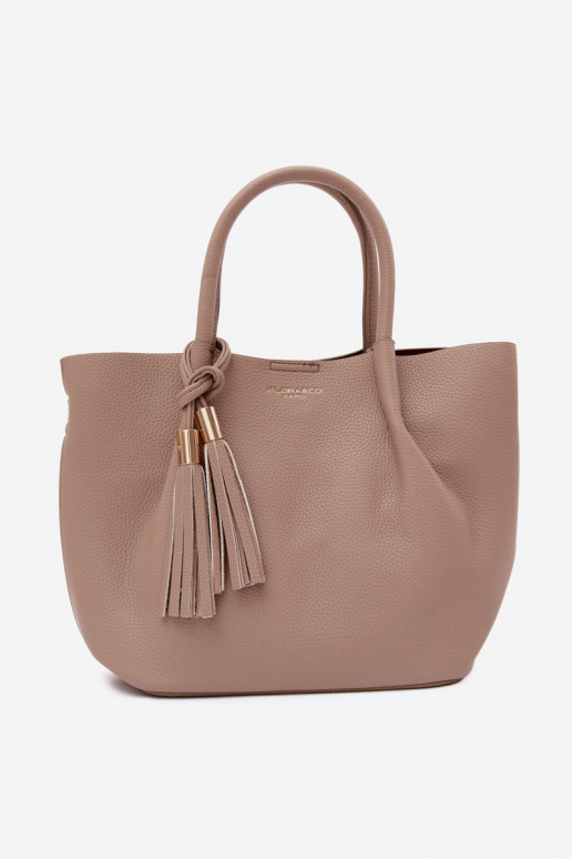 Handtas van faux leather in ivoorkleur Fleece