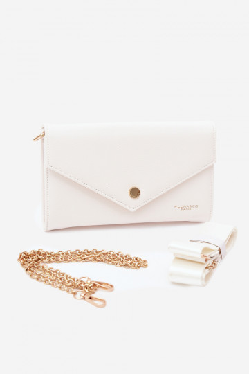 Witte envelopstijl handtas-portemonnee met decoratieve linten Pauline