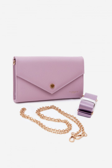 Paarse envelopstijl handtas-portemonnee met decoratieve linten Pauline 2