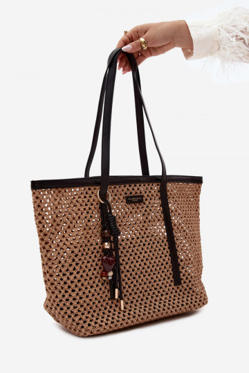 Zwarte gevlochten shopper met hanger Noella 2