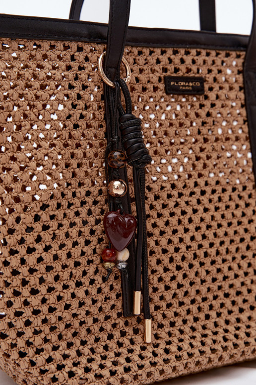 Zwarte gevlochten shopper met hanger Noella