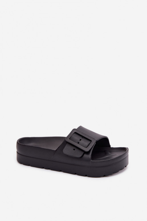 Zwarte dames slippers met platform en gespen Caramel