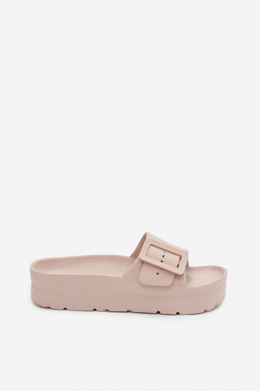 Beige dames slippers met platform en gespen Caramel