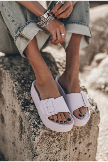 Witte dames slippers met platform en gespen Caramel