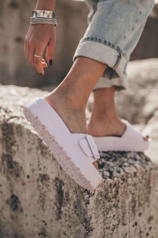 Witte dames slippers met platform en gespen Caramel