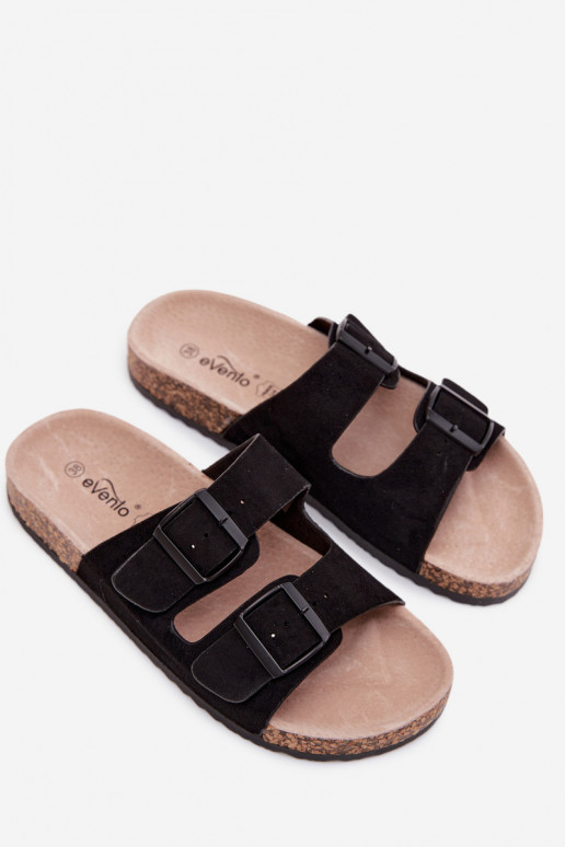 Dames slippers met gespen op kurken zool in zwarte kleur Brooks
