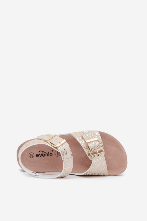 Gouden kindersandalen met gespen en opschriften Praline