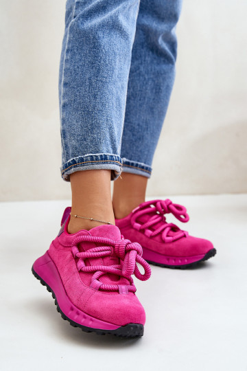 Roze faux suede sneakers met robuuste veters Artiker 54C1461 2