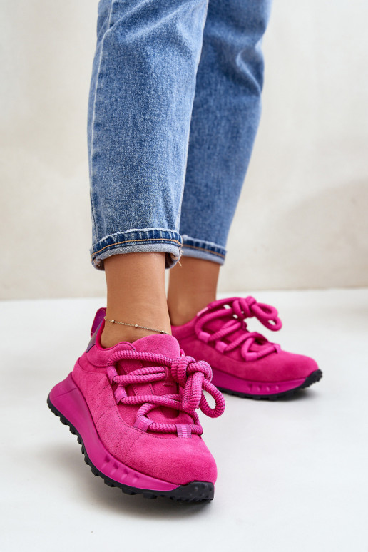 Roze faux suede sneakers met robuuste veters Artiker 54C1461