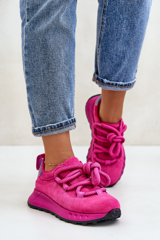 Roze faux suede sneakers met robuuste veters Artiker 54C1461