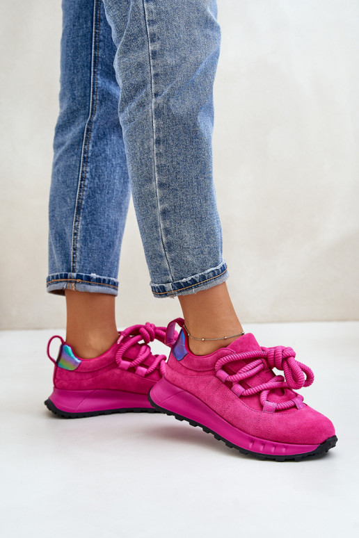 Roze faux suede sneakers met robuuste veters Artiker 54C1461