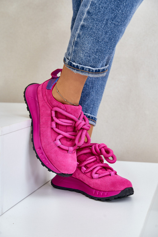 Roze faux suede sneakers met robuuste veters Artiker 54C1461