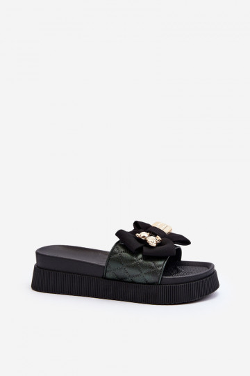 Zwarte dames slippers met strikken en teddyberen Katterina