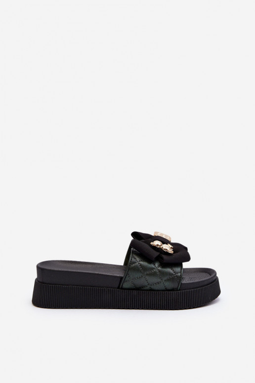 Zwarte dames slippers met strikken en teddyberen Katterina