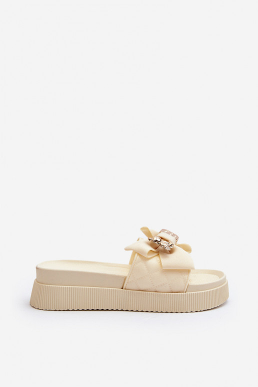 Beige dames slippers met strikken en teddyberen Katterina