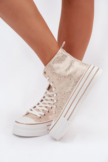 Gouden dames casual enkellaarsjes op een platform INildrose