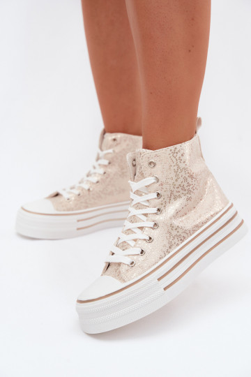 Gouden dames casual enkellaarsjes op een platform INildrose 2
