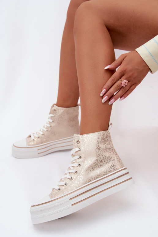 Gouden dames casual enkellaarsjes op een platform INildrose