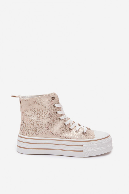 Gouden dames casual enkellaarsjes op een platform INildrose