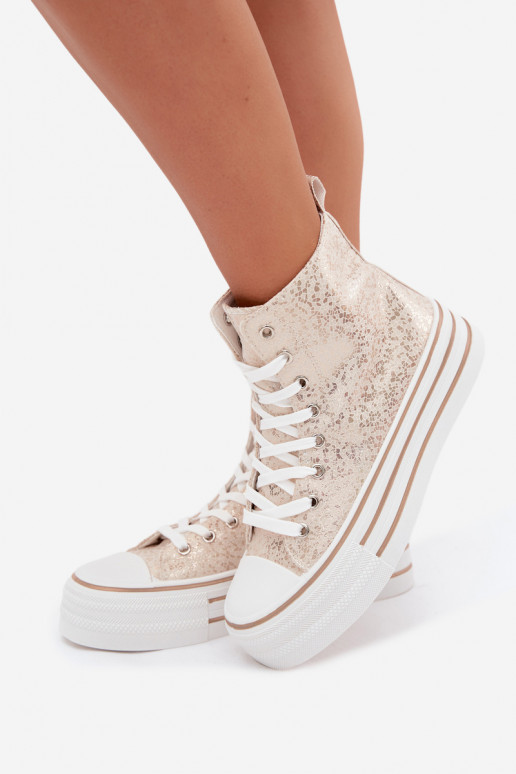 Gouden dames casual enkellaarsjes op een platform INildrose