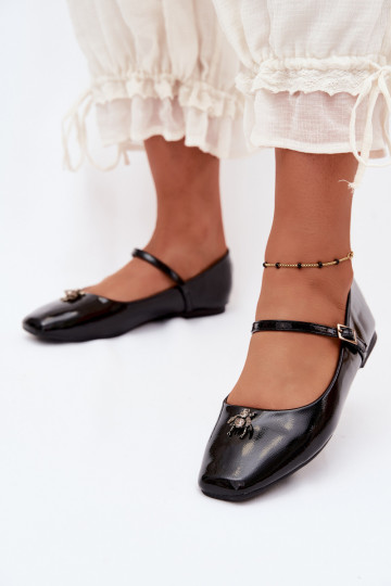 Zwarte gepatineerde ballerina's met bandjes en gesp van faux leather Pinea 2