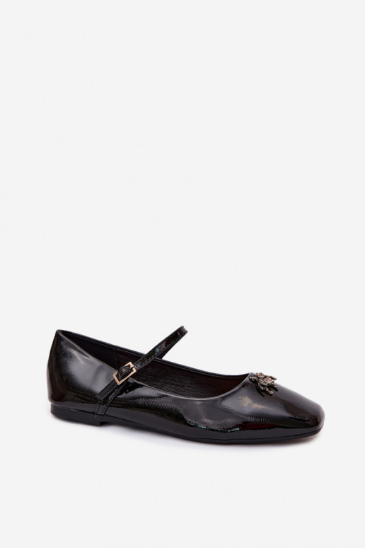 Zwarte gepatineerde ballerina's met bandjes en gesp van faux leather Pinea