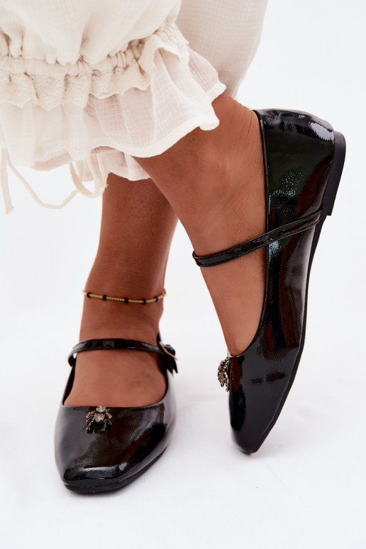 Zwarte gepatineerde ballerina's met bandjes en gesp van faux leather Pinea
