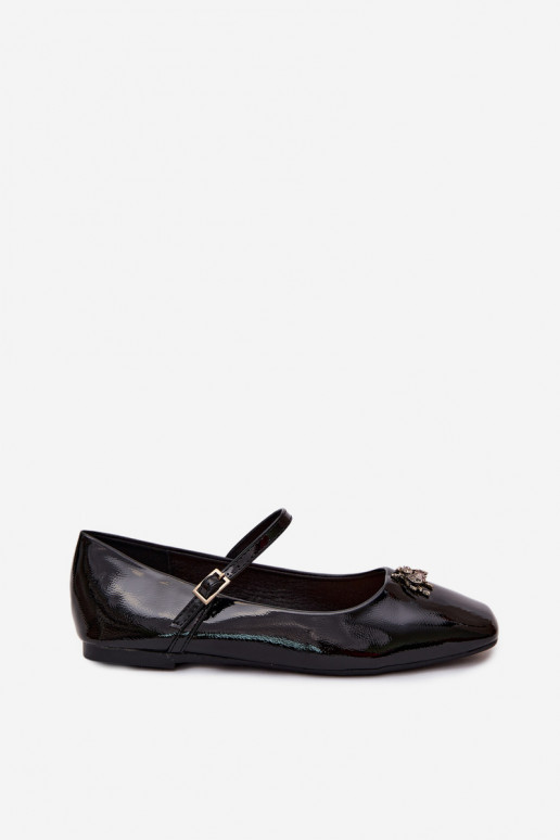 Zwarte gepatineerde ballerina's met bandjes en gesp van faux leather Pinea