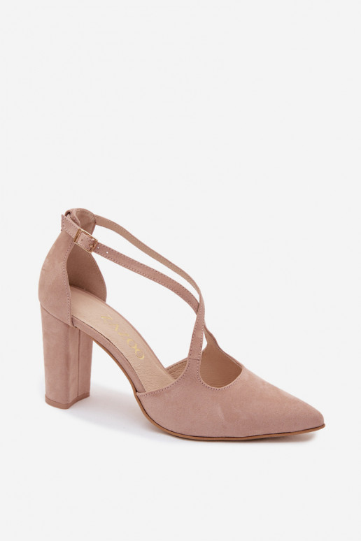 Sandkleurige sandalen met hakken en bandjes van faux suede Zazoo 1053