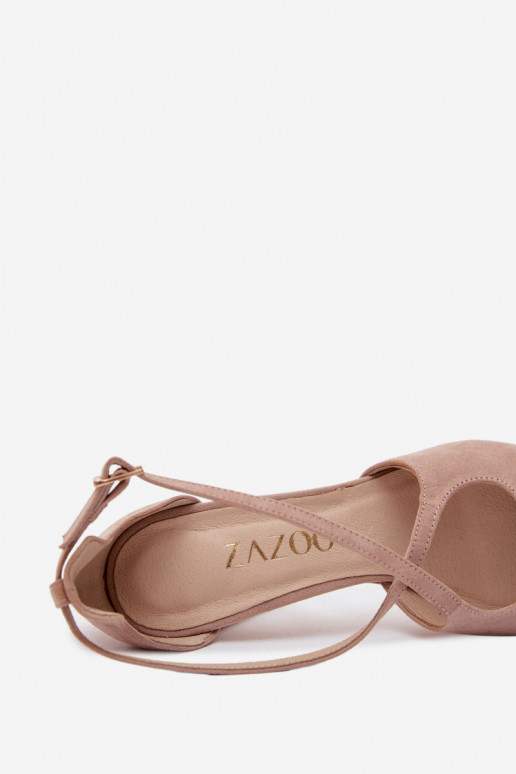 Sandkleurige sandalen met hakken en bandjes van faux suede Zazoo 1053
