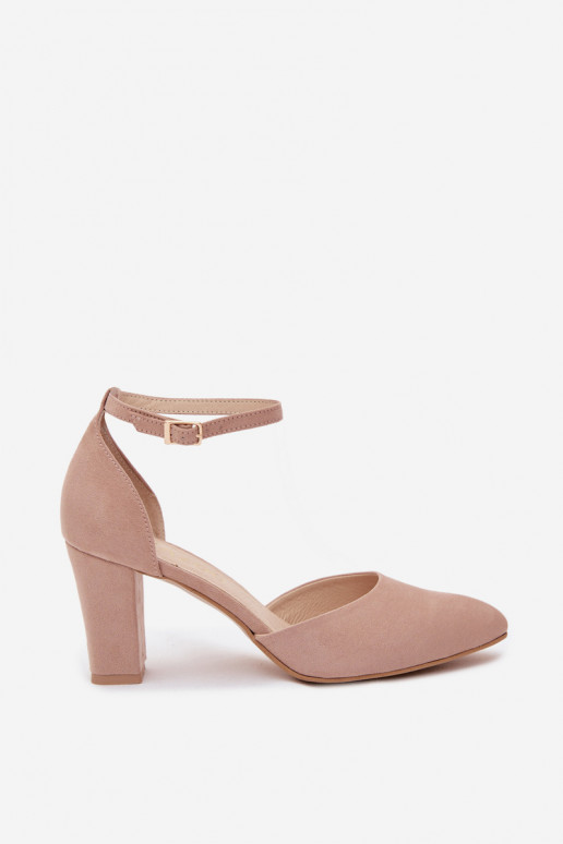 Sandkleurige sandalen met hakken en bandjes met puntige neus Zazoo 823