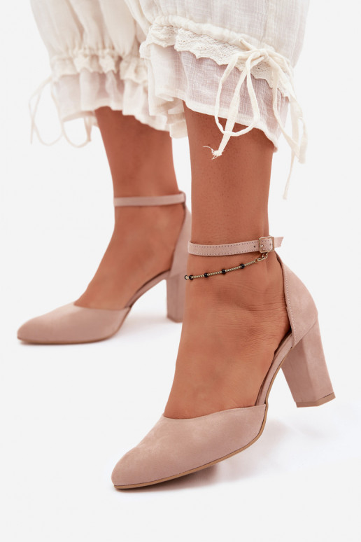 Sandkleurige sandalen met hakken en bandjes met puntige neus Zazoo 823
