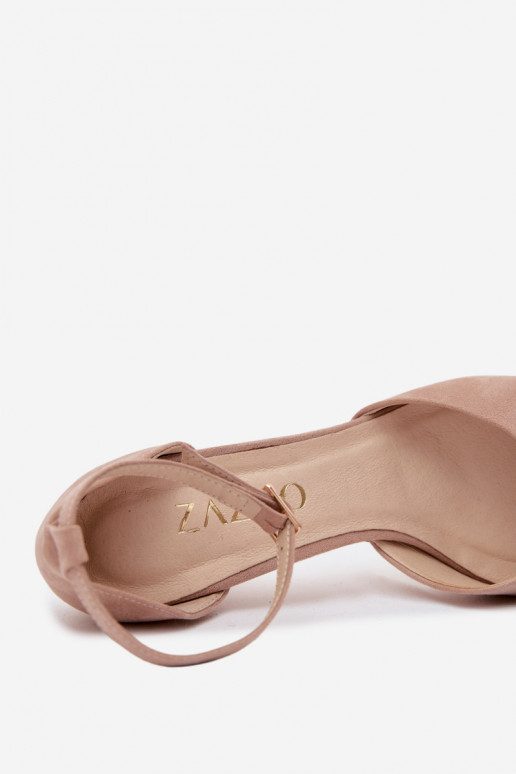Sandkleurige sandalen met hakken en bandjes met puntige neus Zazoo 823